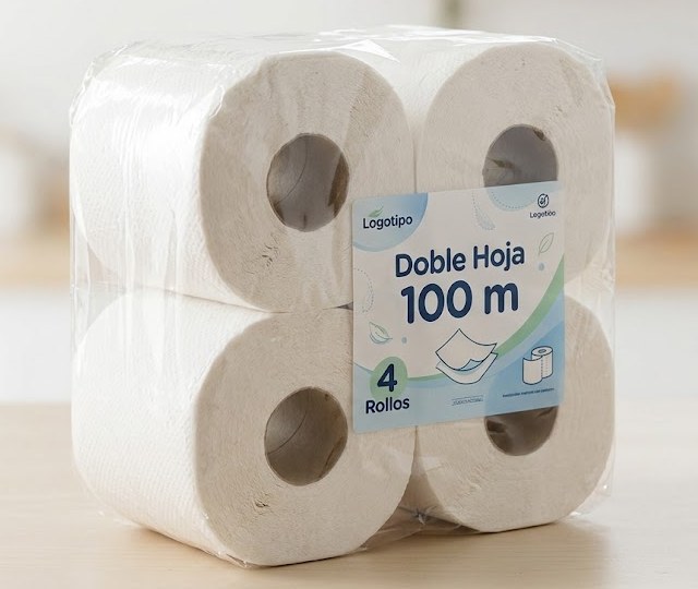 Paquete transparente de 4 rollos de papel higiénico de gran tamaño